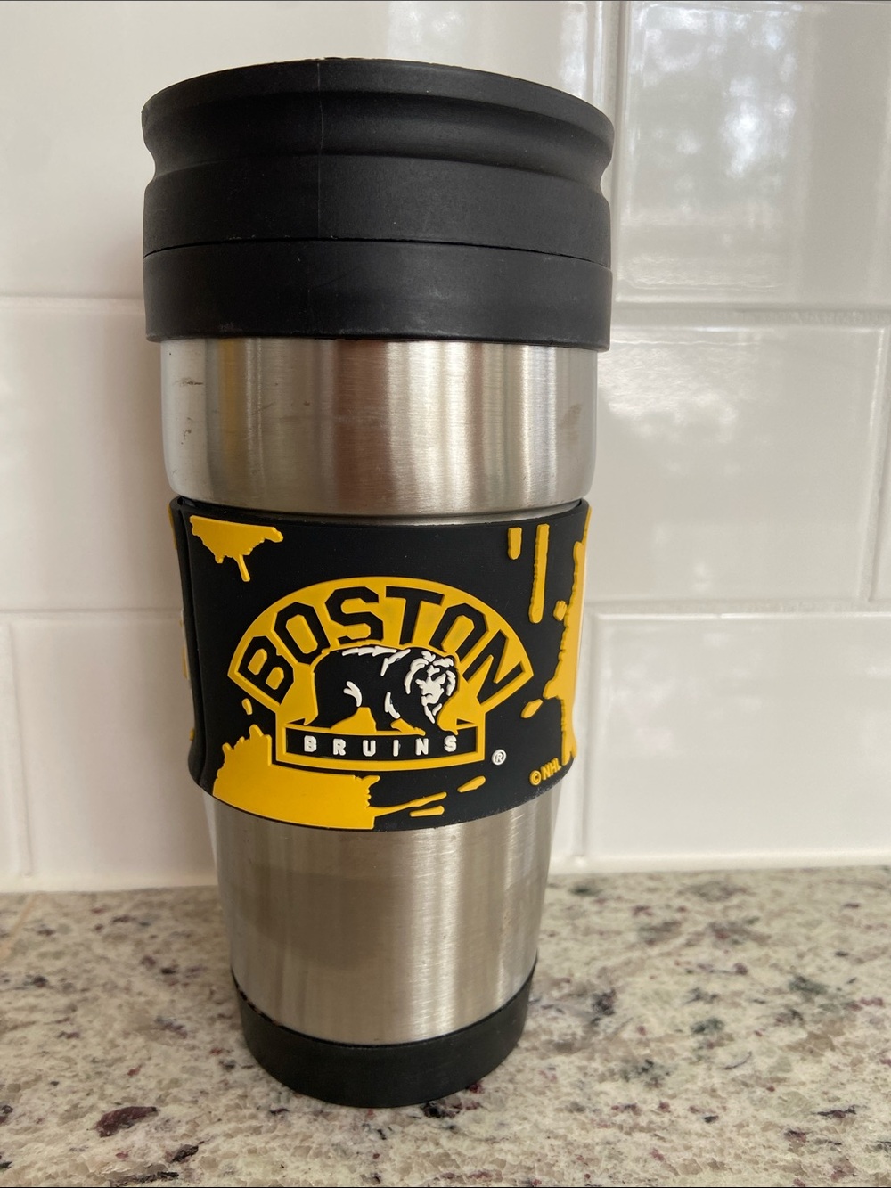 Boston Bruins Stainless Steel Textured Grip Stainless Steel Travel Mug